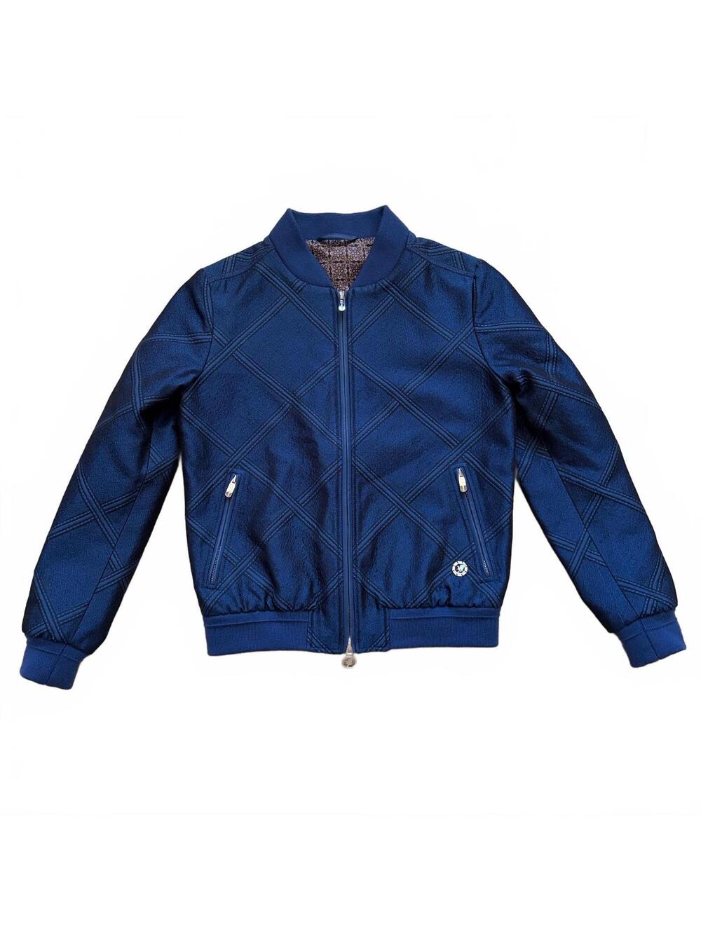 Stefano Ricci SR Junior Eagle Silk Lined Bomber Jacket Italy Navy Blue Youth 10Y